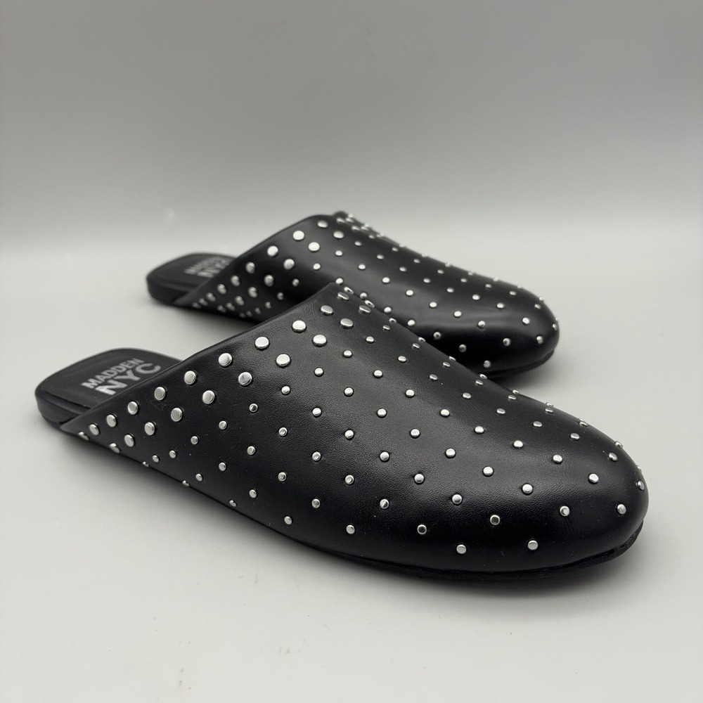 Madden NYC Shoes Womens Size 8 Black Studded Slide Mules Flats Slip On Rocker
